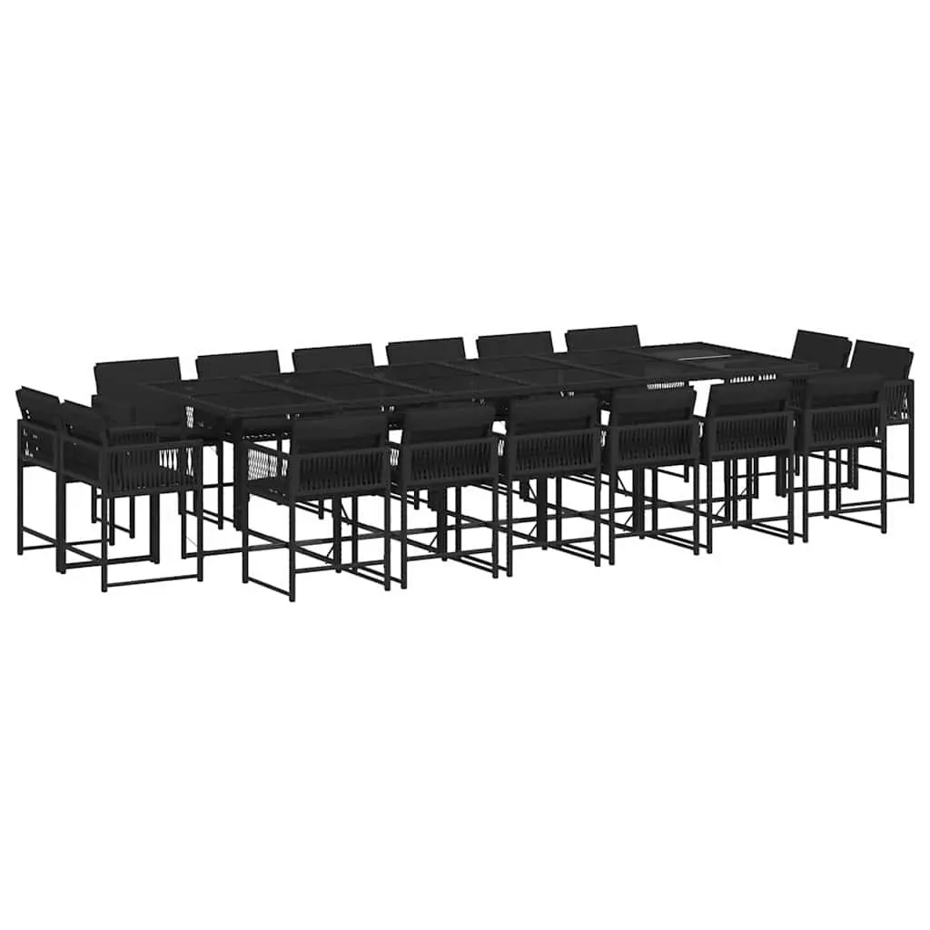17 Piece Outdoor Garden Dining Set Black Poly Rattan Chairs Table Cushions
