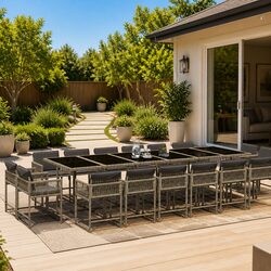Friendly 17 Piece Garden Dining Set with Grey Cushions