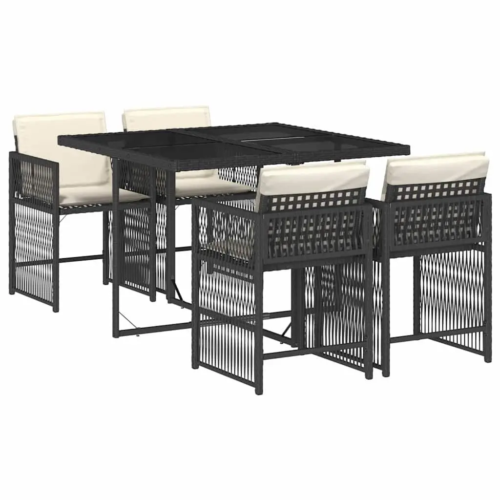 Outdoor Dining Set Compact Black Rattan Chairs Table with Cushions 5 Piece