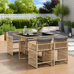 5 Piece Garden Dining Set Outdoor Furniture PE Rattan Chairs Tempered Glass