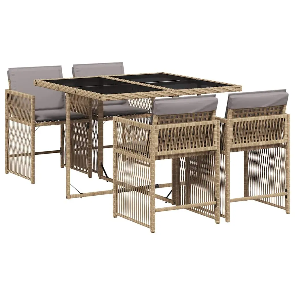 5 Piece Garden Dining Set Outdoor Furniture PE Rattan Chairs Tempered Glass Top