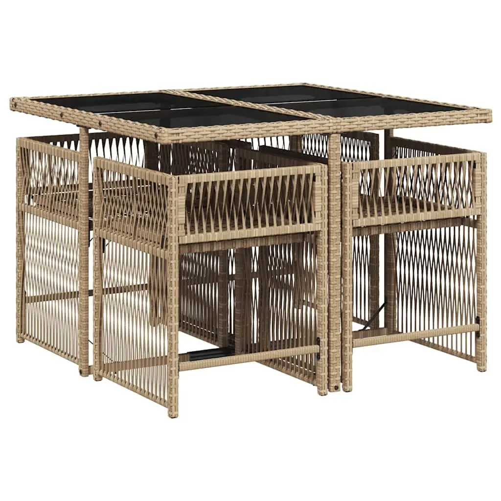 5 Piece Garden Dining Set Outdoor Furniture PE Rattan Chairs Tempered Glass Top