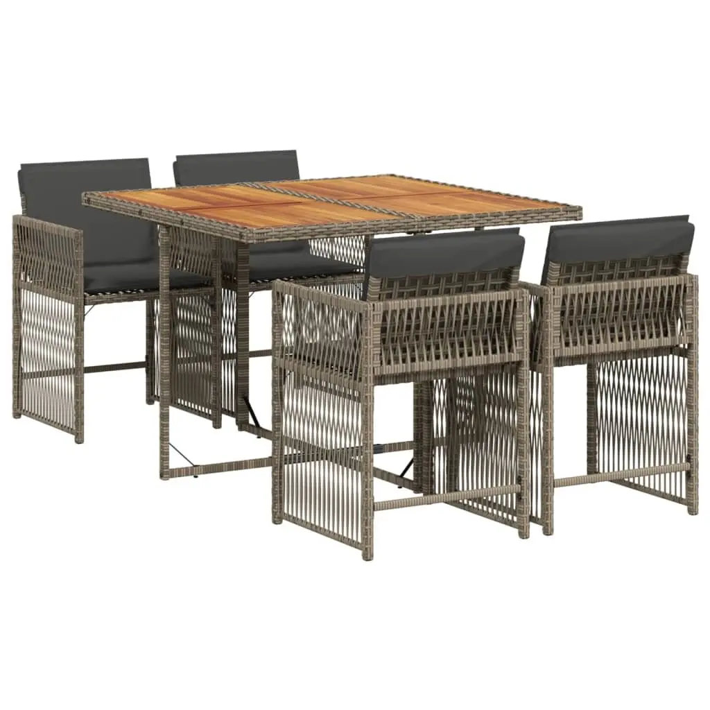 Outdoor Dining Set Grey Poly Rattan 5 Piece Garden Furniture with Cushions