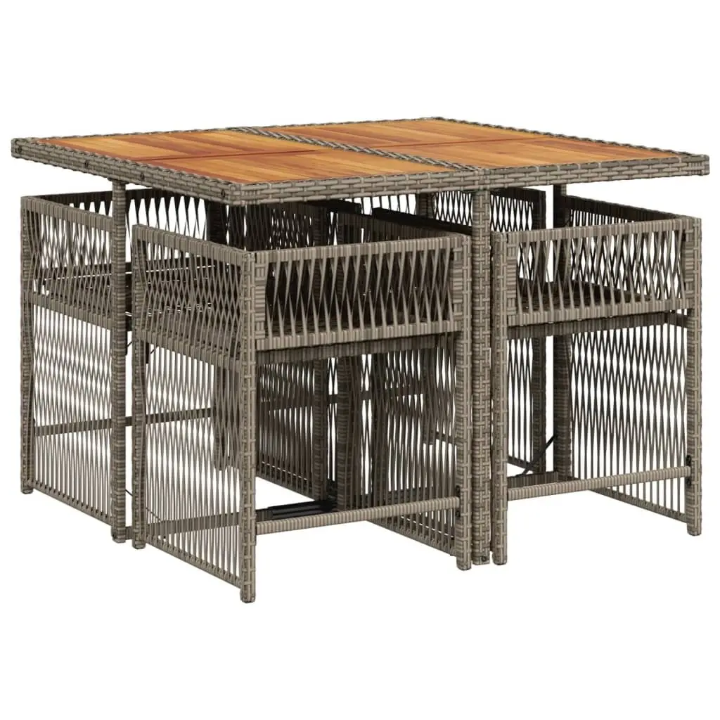 Outdoor Dining Set Grey Poly Rattan 5 Piece Garden Furniture with Cushions