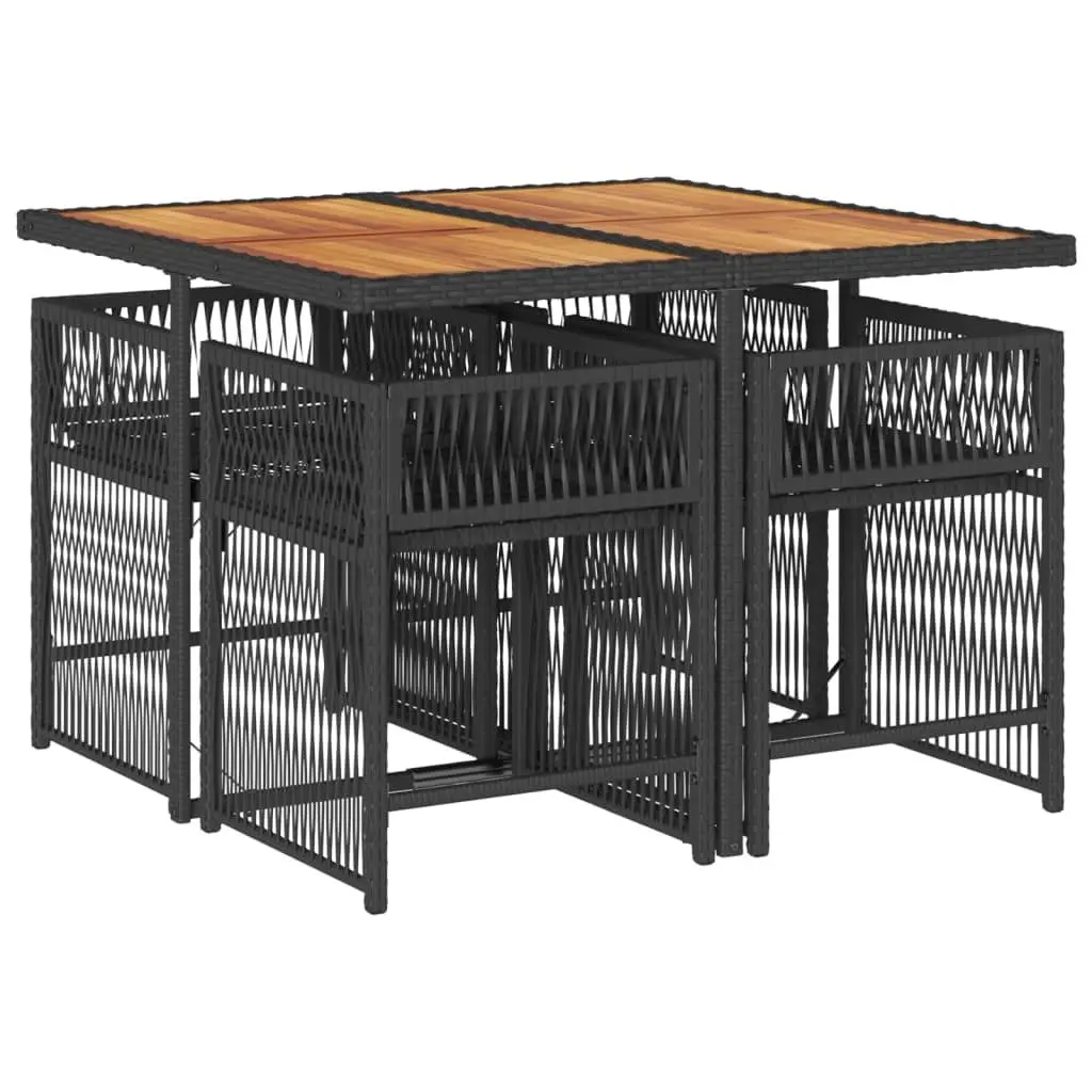 Garden Dining Set 5 Piece Black Poly Rattan Chairs Acacia Wood Table Outdoor Furniture