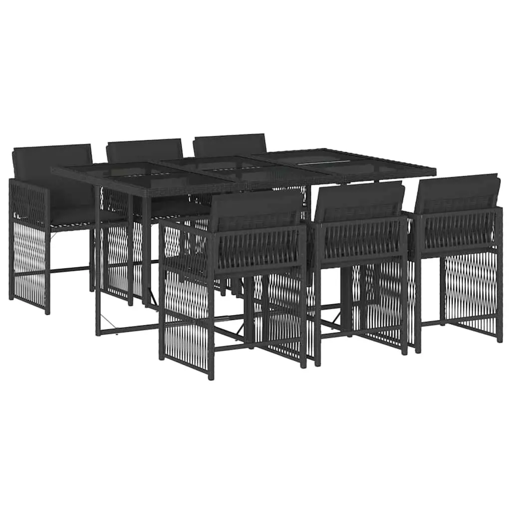 Outdoor Dining Set 7 Piece Black Poly Rattan Furniture with Cushions