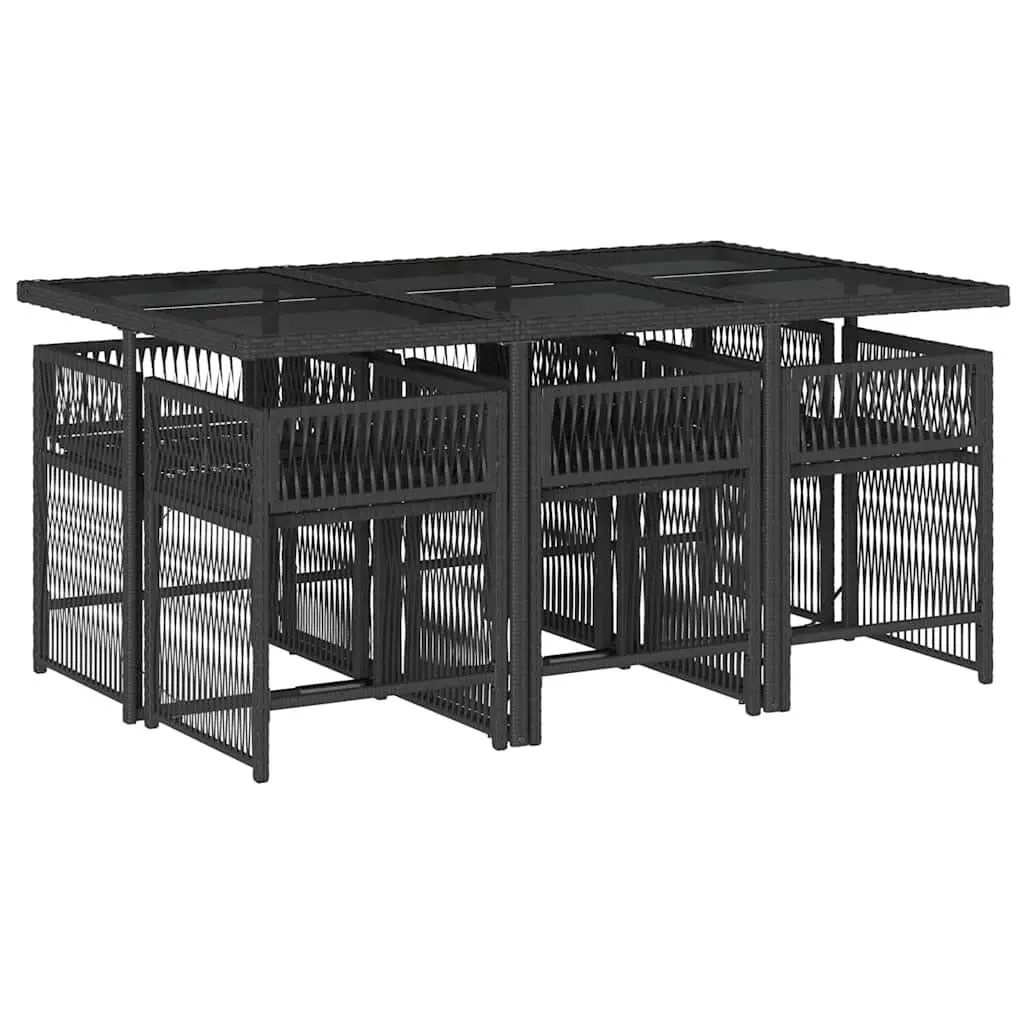 Outdoor Dining Set 7 Piece Black Poly Rattan Furniture with Cushions