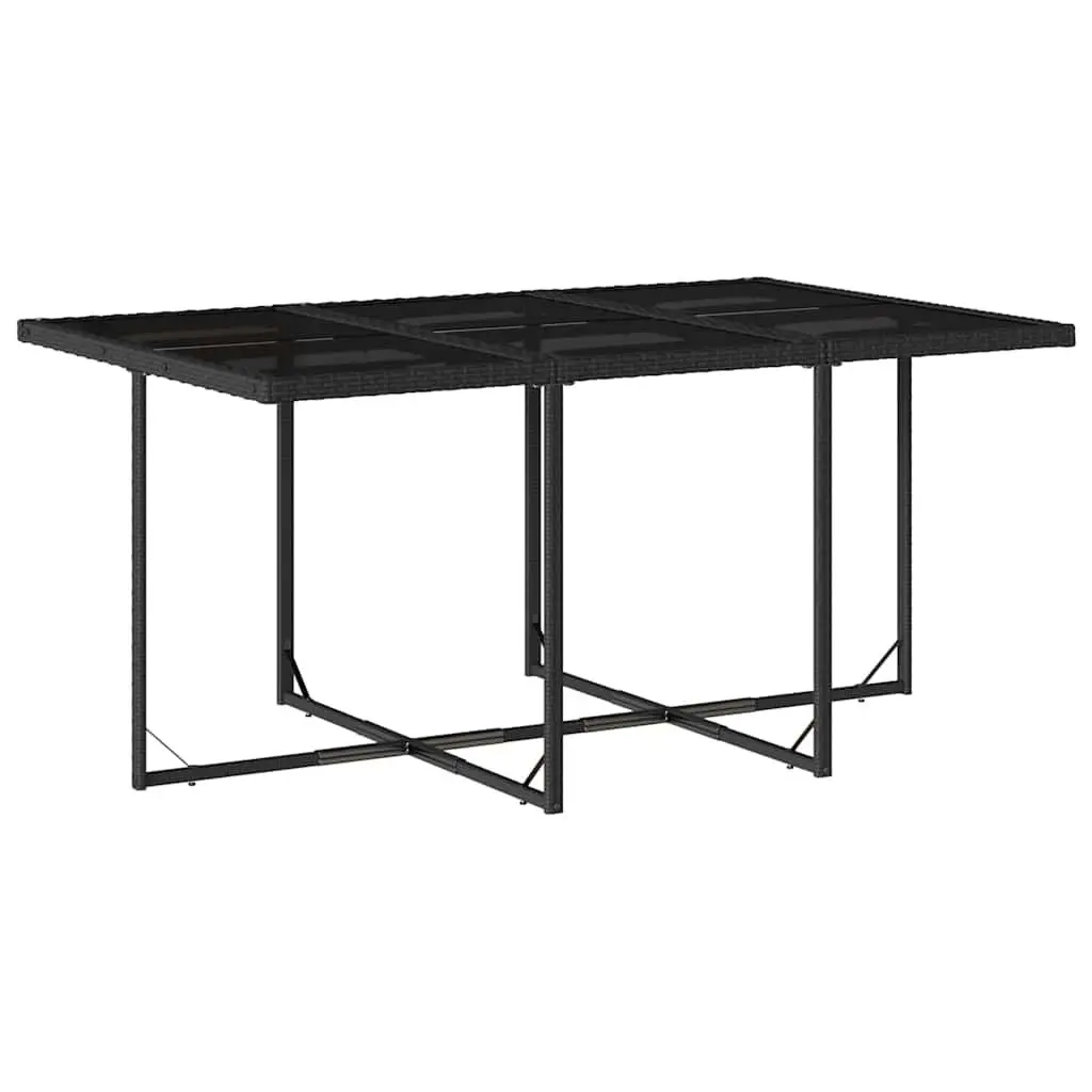 Outdoor Dining Set 7 Piece Black Poly Rattan Furniture with Cushions