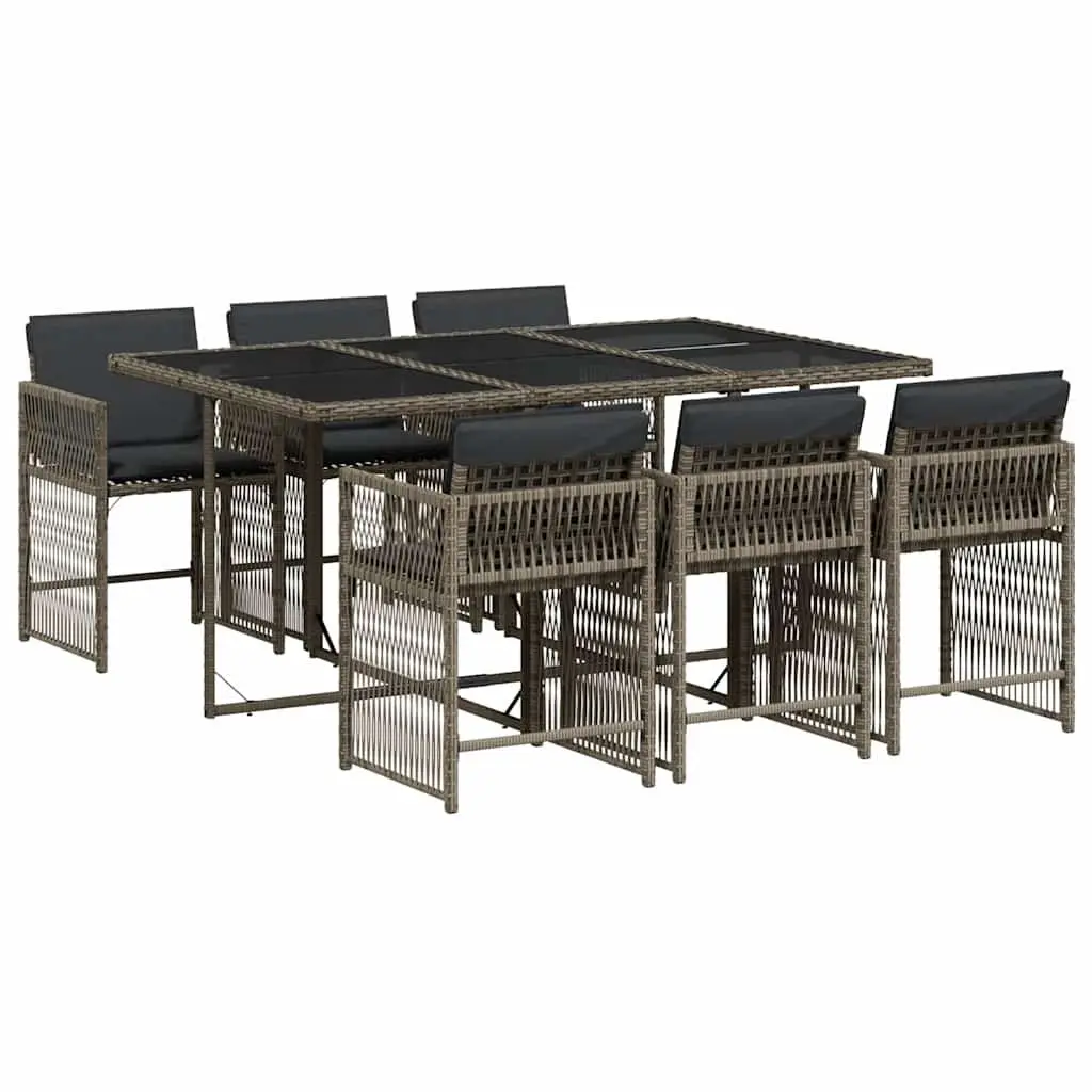 Outdoor Furniture 7 Piece Garden Dining Set Grey Poly Rattan Table with Cushions