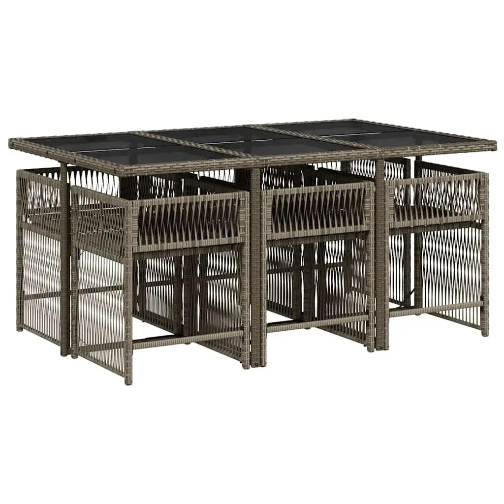 Outdoor Furniture 7 Piece Garden Dining Set Grey Poly Rattan Table with Cushions