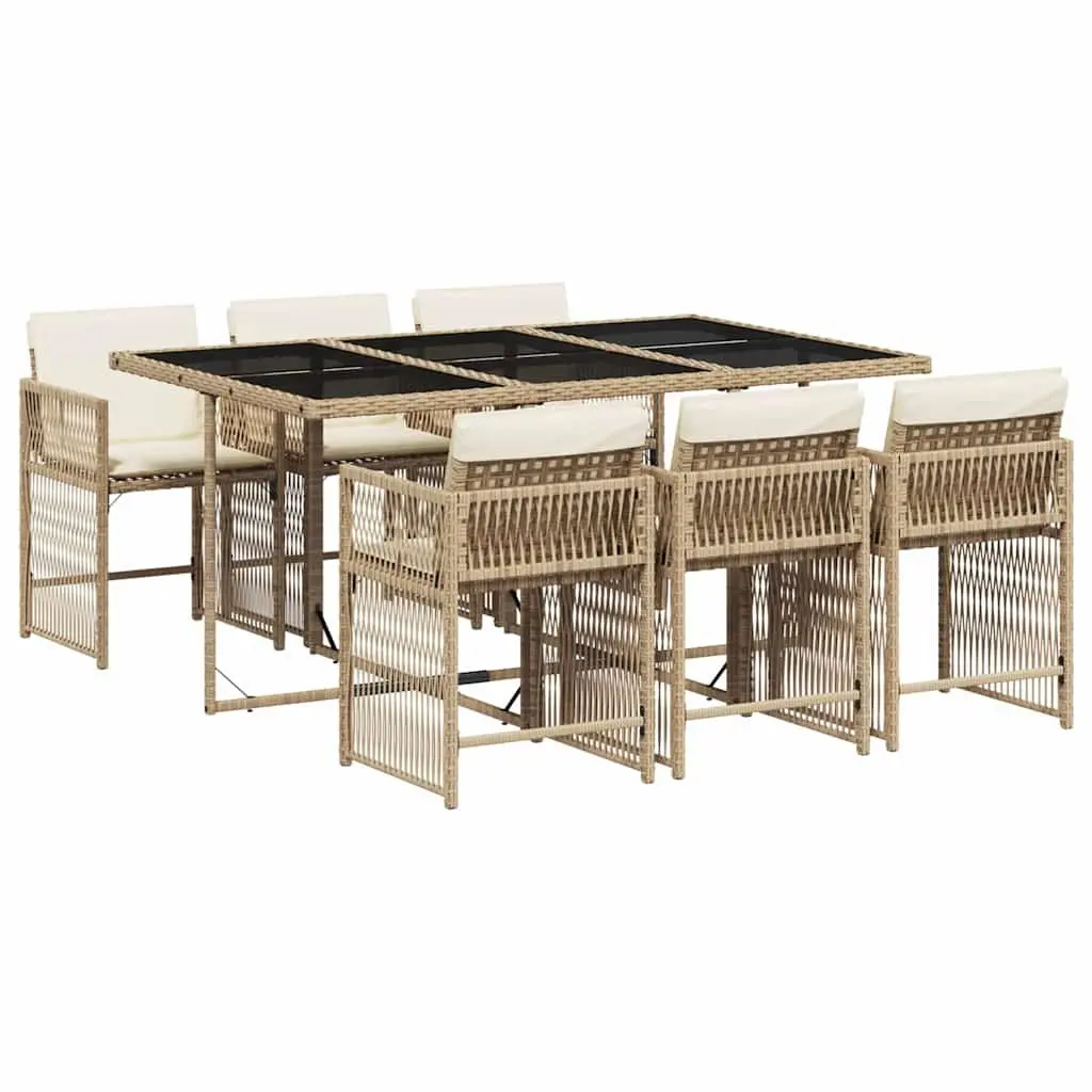 7 Piece Garden Dining Set Outdoor Patio Furniture Durable PE Rattan Beige