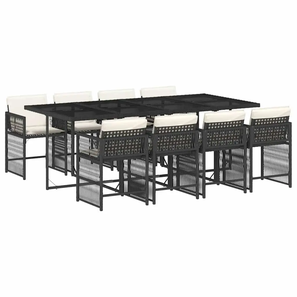 Outdoor Garden Dining Set 9 Piece Poly Rattan Chairs Table with Cushions Black