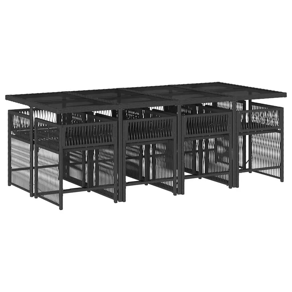 Outdoor Garden Dining Set 9 Piece Poly Rattan Chairs Table with Cushions Black