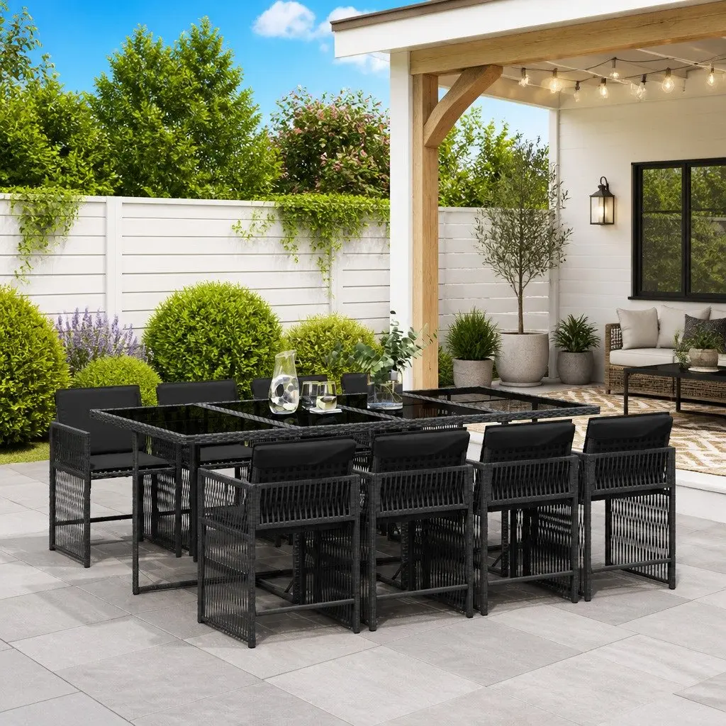 9 Piece Outdoor Dining Set Poly Rattan Chairs Cushions Table