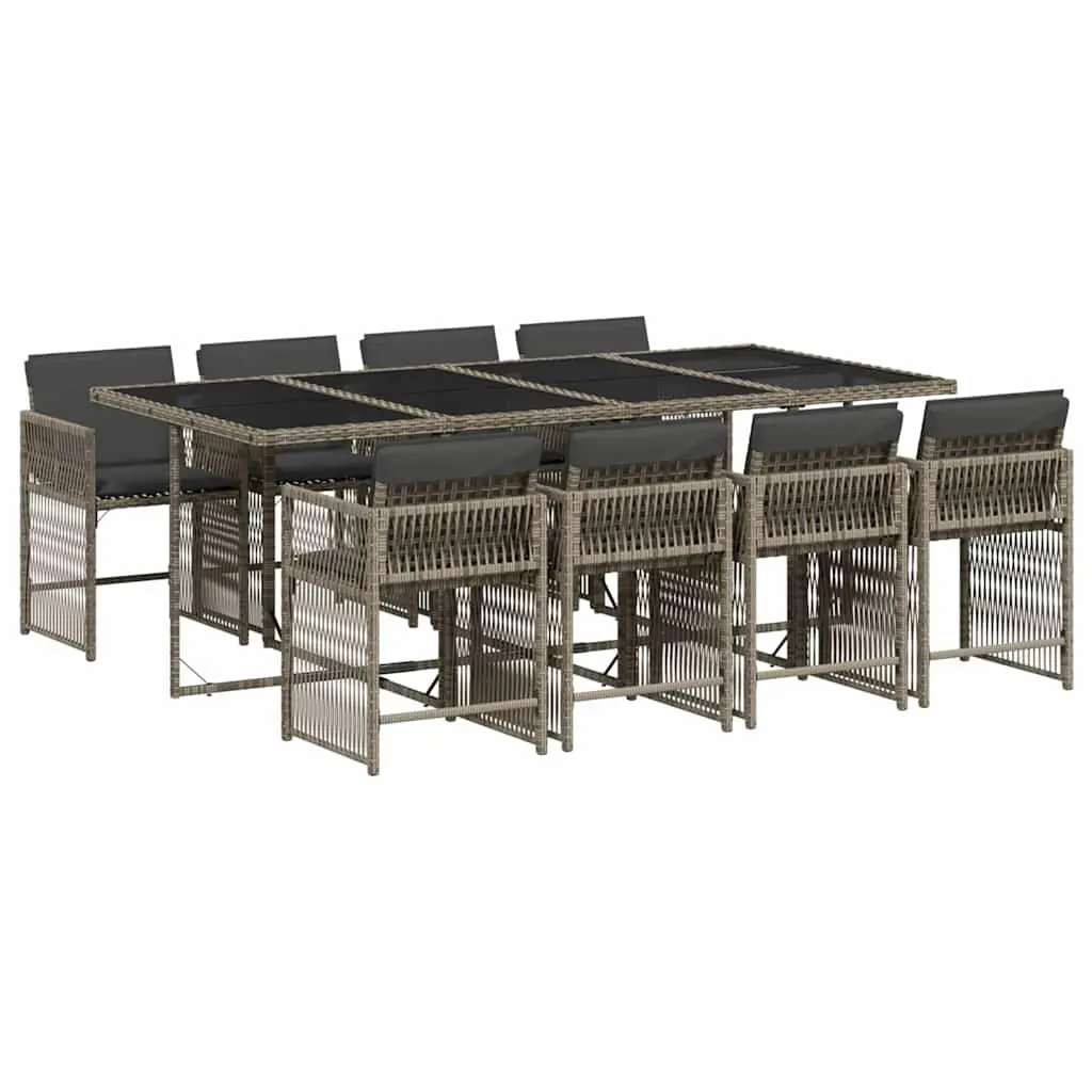 Garden Dining Set Grey Poly Rattan 9 Piece Outdoor Furniture with Cushions