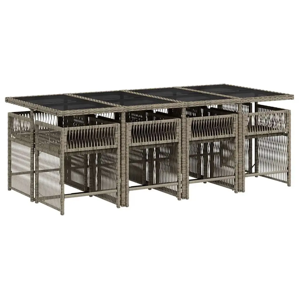 Garden Dining Set Grey Poly Rattan 9 Piece Outdoor Furniture with Cushions