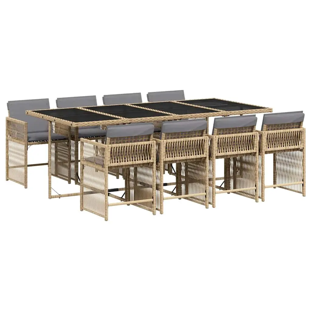 9 Piece Outdoor Dining Set Garden Patio Furniture Beige Poly Rattan with