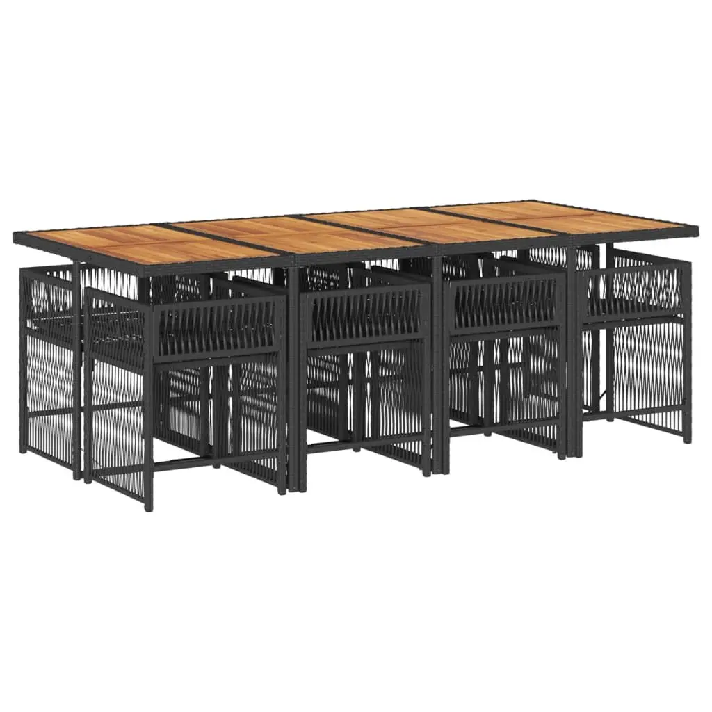 Outdoor Dining Set 9 Piece Black Poly Rattan Chairs Acacia Wood Table