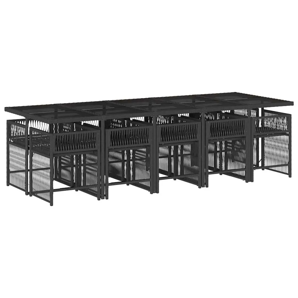 Outdoor Garden Dining Set 11 Piece Black Poly Rattan Chairs Table Cushions