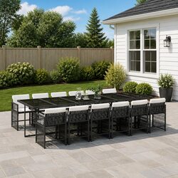 Garden Dining Set 13 Piece Black Poly Rattan Outdoor Furniture with Cushions