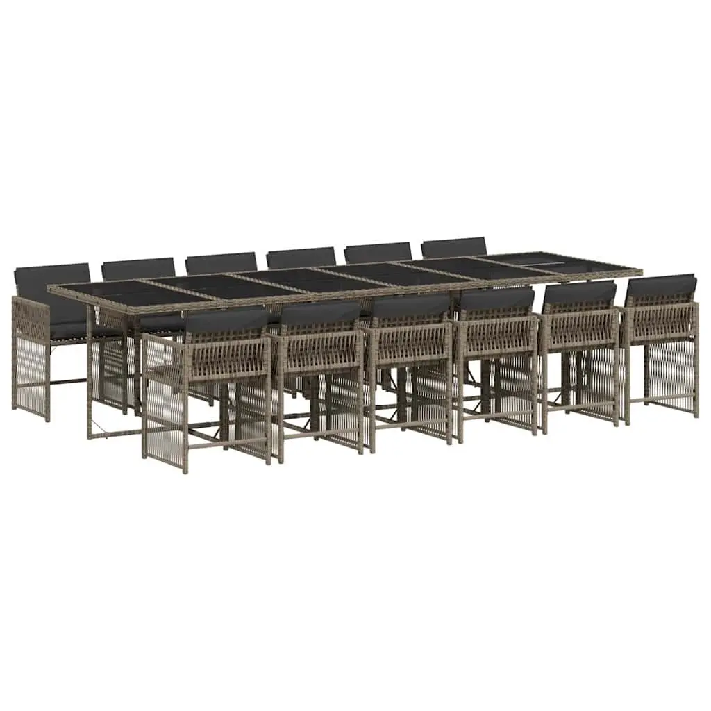 Outdoor Furniture Set Grey Poly Rattan Dining Table with Cushions 13 Piece Patio Garden