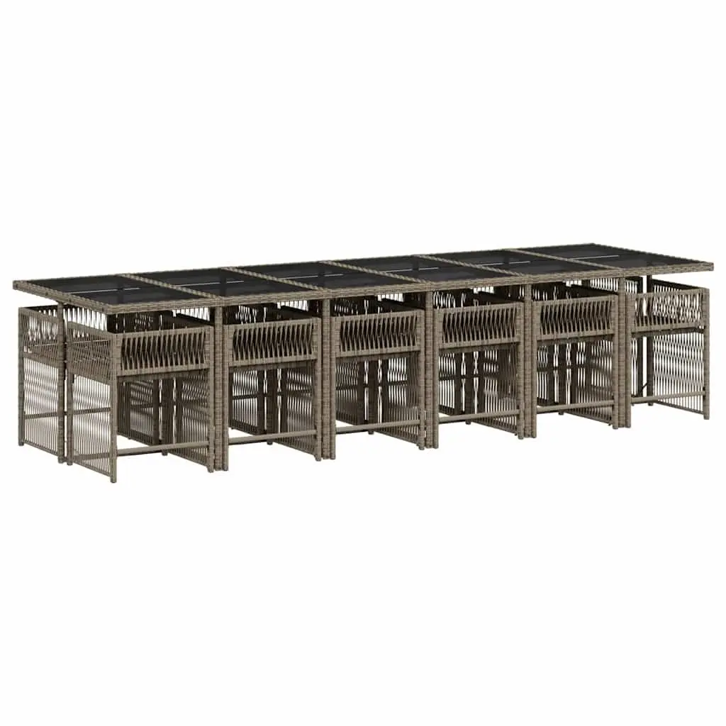 Outdoor Furniture Set Grey Poly Rattan Dining Table with Cushions 13 Piece Patio Garden