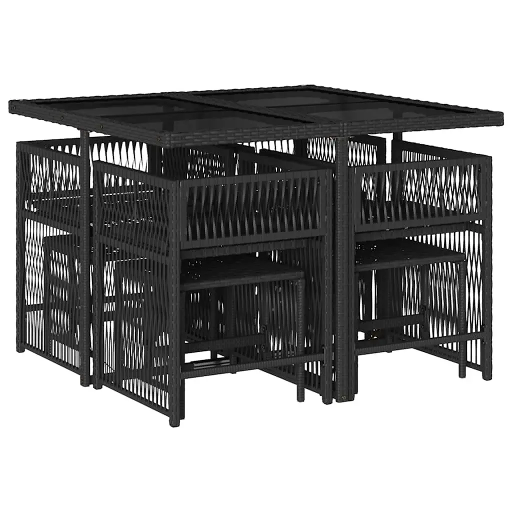 Garden Dining Set 9 Piece Outdoor Furniture Black Poly Rattan Cushions