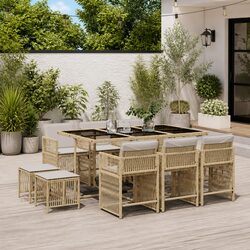 11 Piece Garden Dining Set Outdoor Furniture Beige Poly Rattan Chairs Table