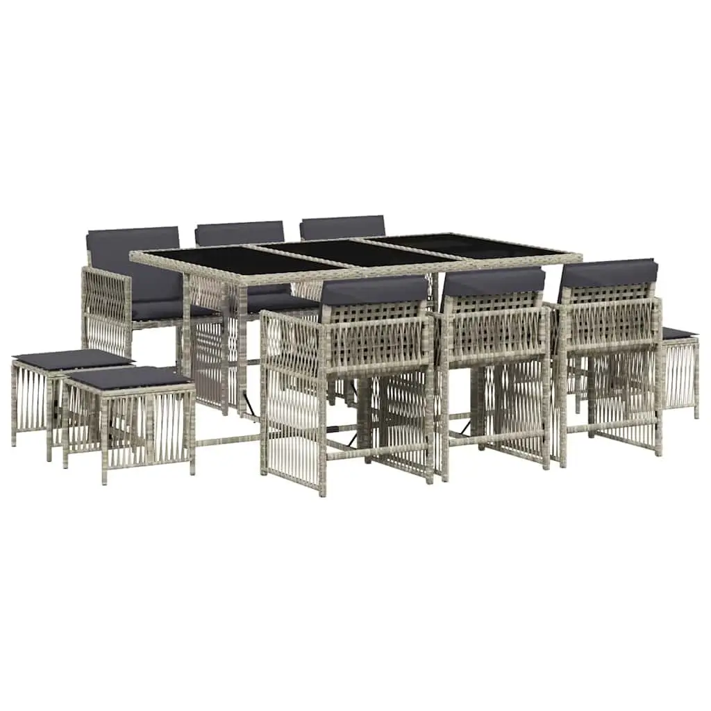 Outdoor Furniture Set 11 Piece Light Grey Rattan Chairs Table Patio Dining