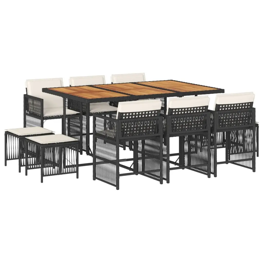 Garden Dining Set 11 Piece Outdoor Furniture PE Rattan Chairs Acacia Wood Table