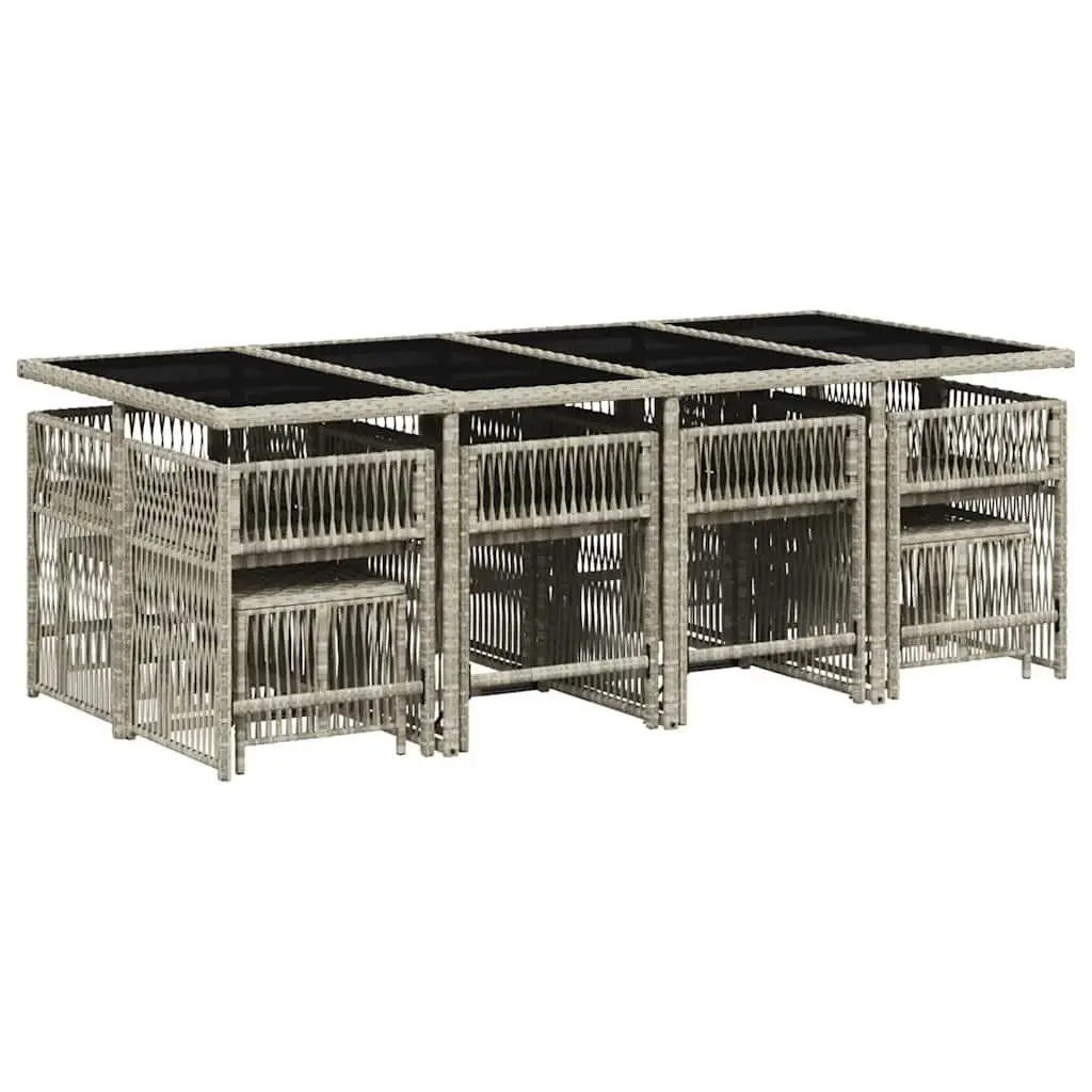 Garden Dining Set Grey Poly Rattan 13 Piece Outdoor Furniture