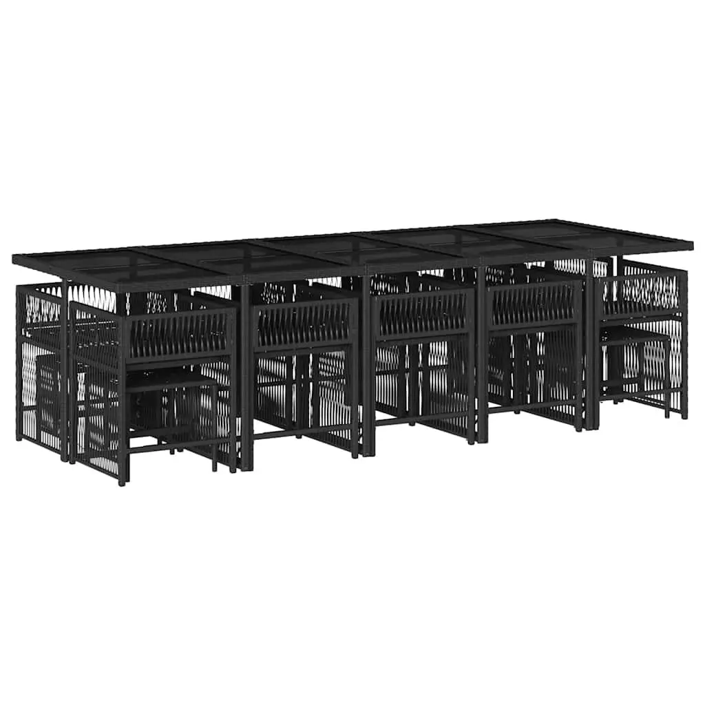 Outdoor Dining Set Black Poly Rattan 15 Piece with Cushions