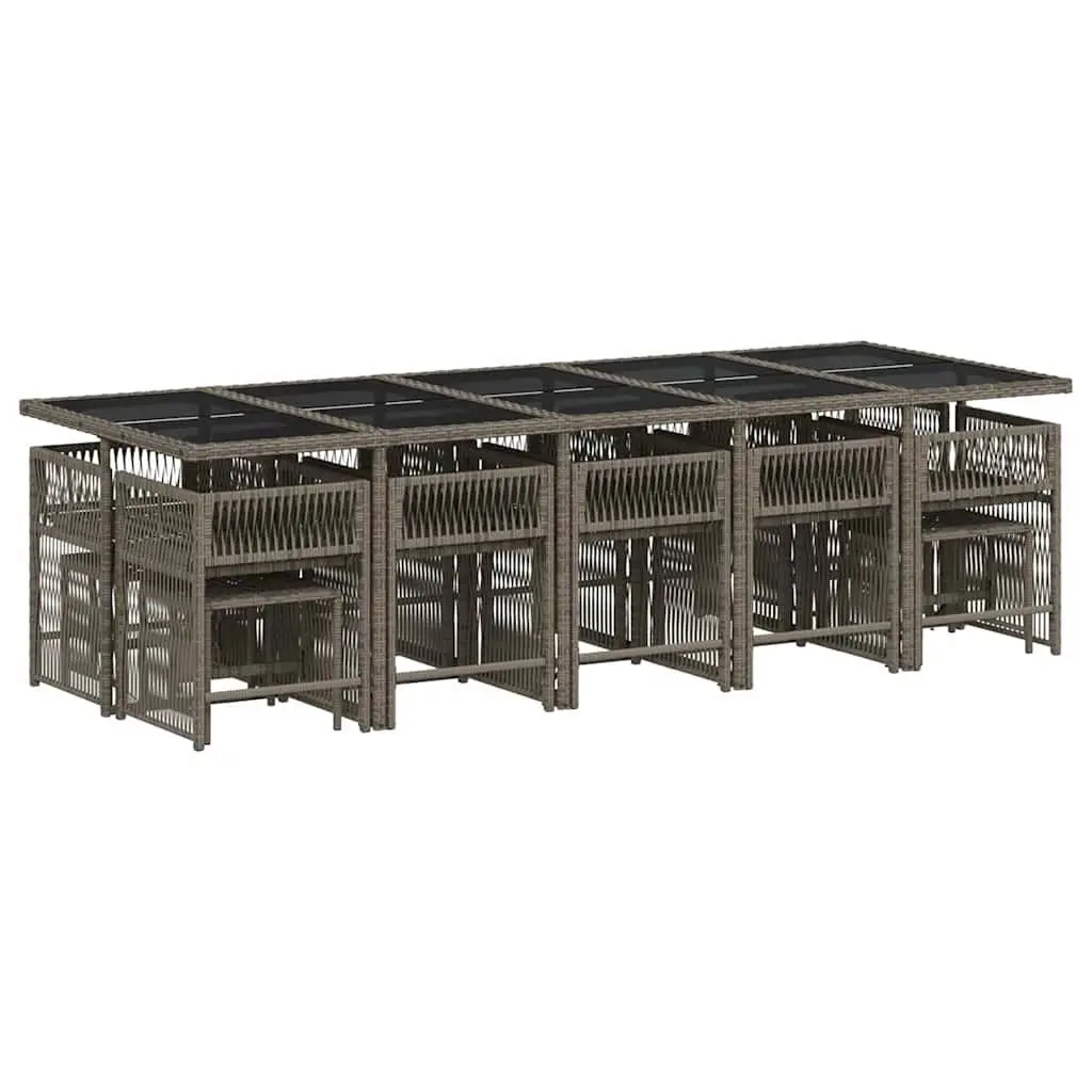 Garden Dining Set 15 Piece Outdoor Furniture Grey Poly Rattan Chairs Table