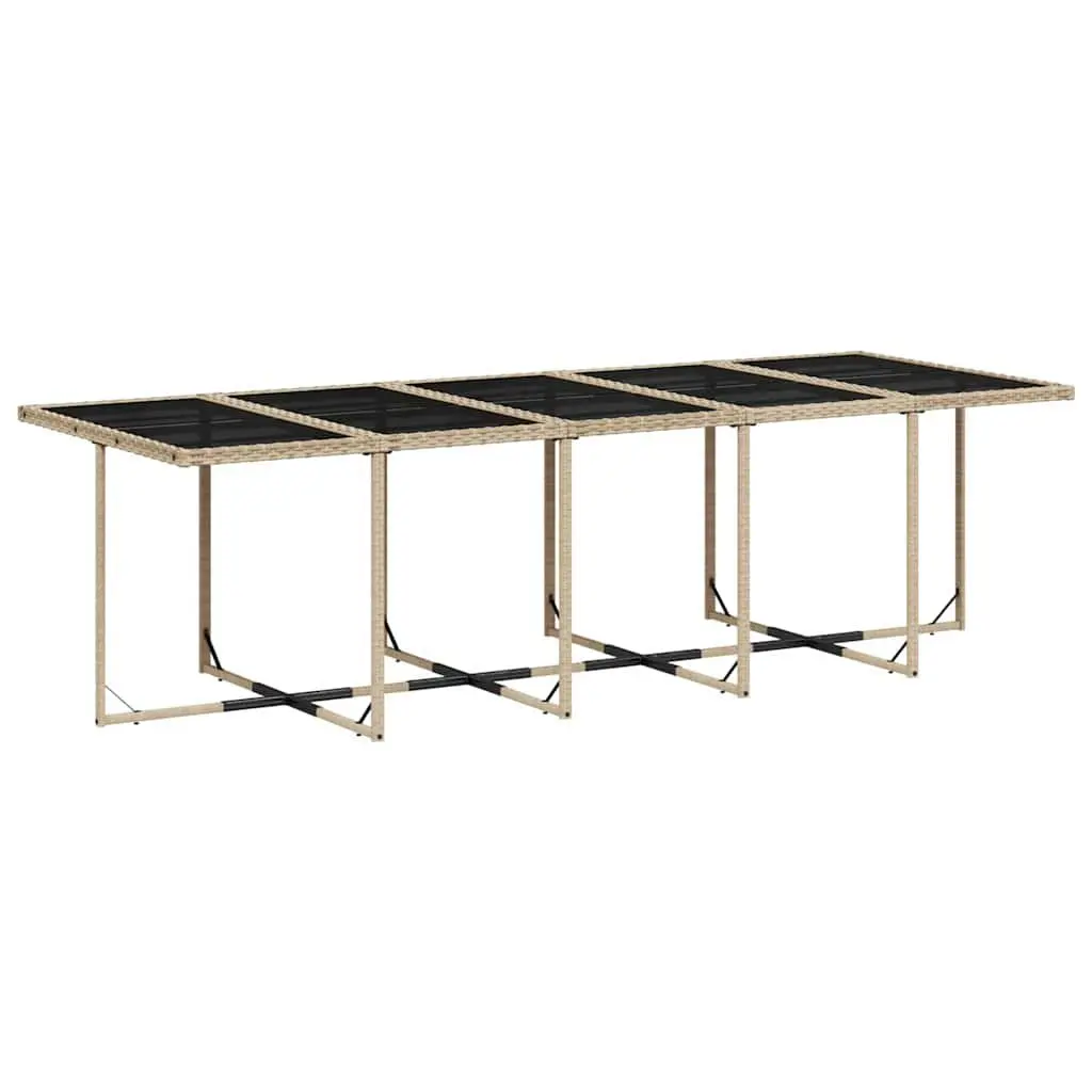 Outdoor Dining Furniture Set 15 Pieces Beige PE Rattan with Cushions and Tempered Glass Tabletop