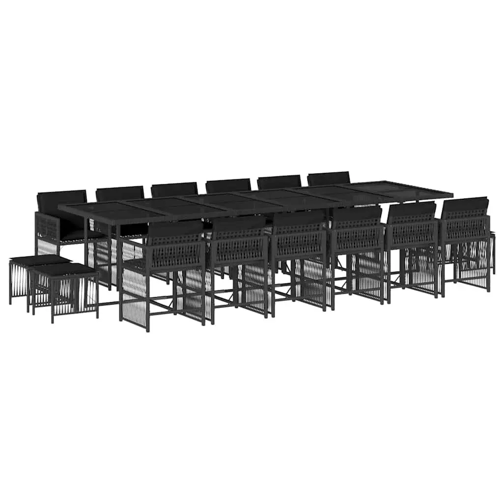 Outdoor Dining Set 17 Piece Black Poly Rattan Chairs Table