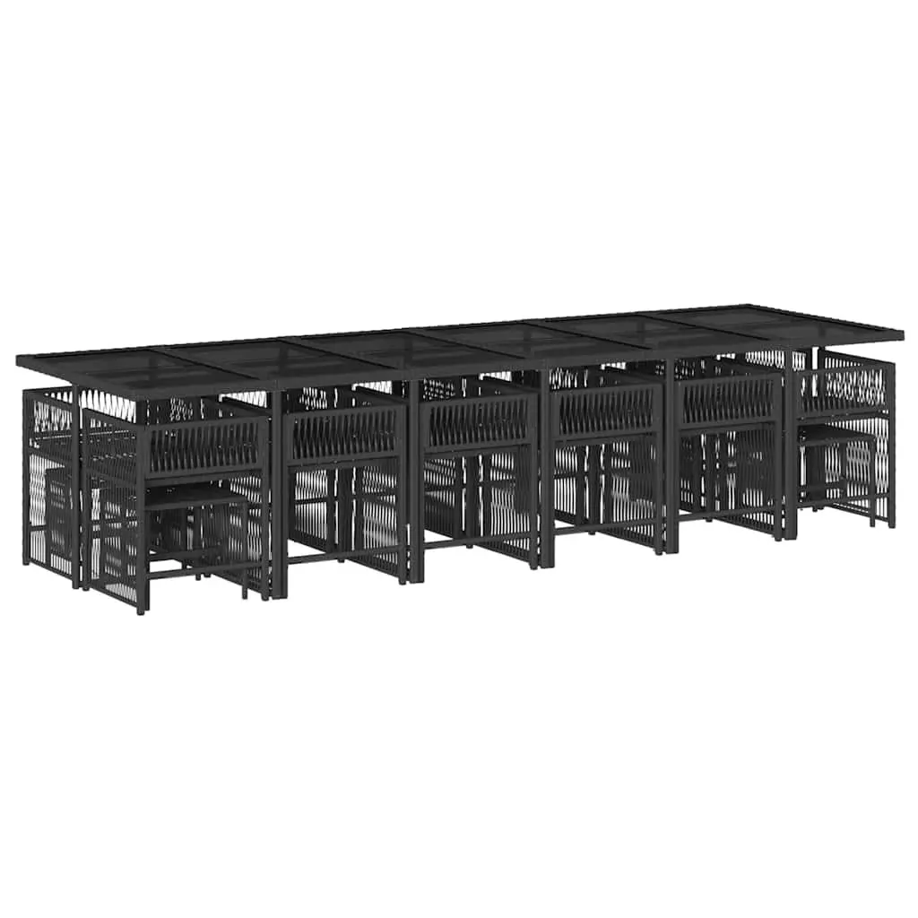 Outdoor Dining Set 17 Piece Black Poly Rattan Chairs Table