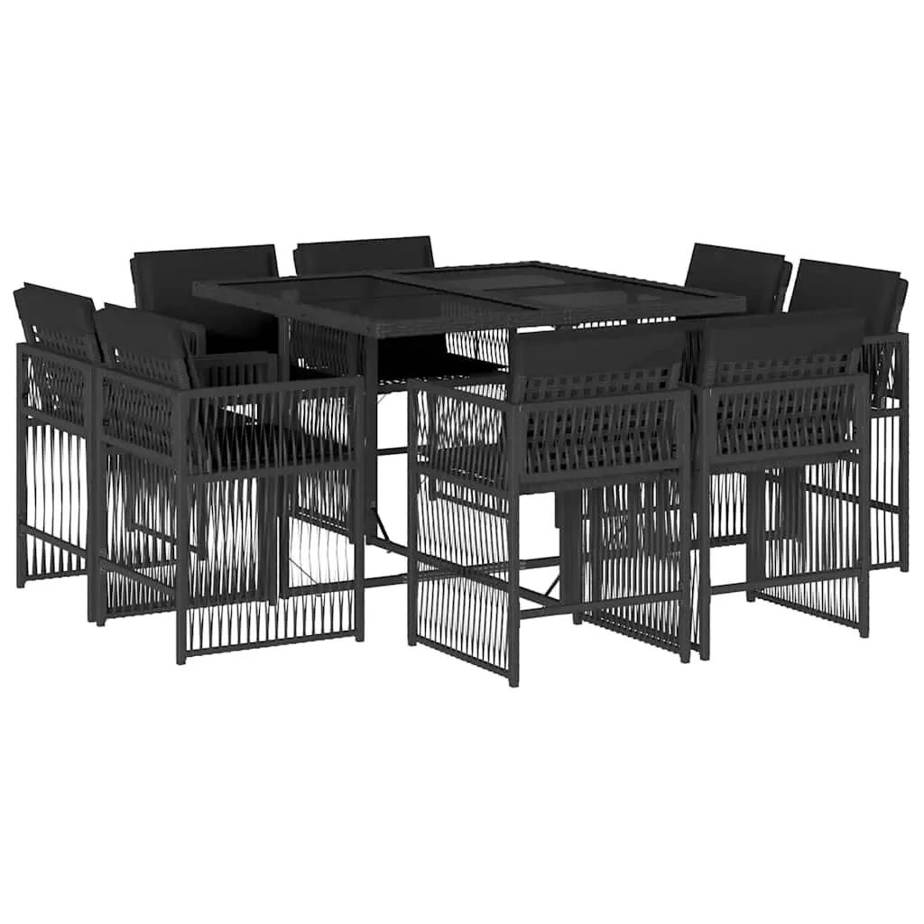 Garden Dining Set 9 Piece Poly Rattan Chairs Table Cushions Outdoor Patio