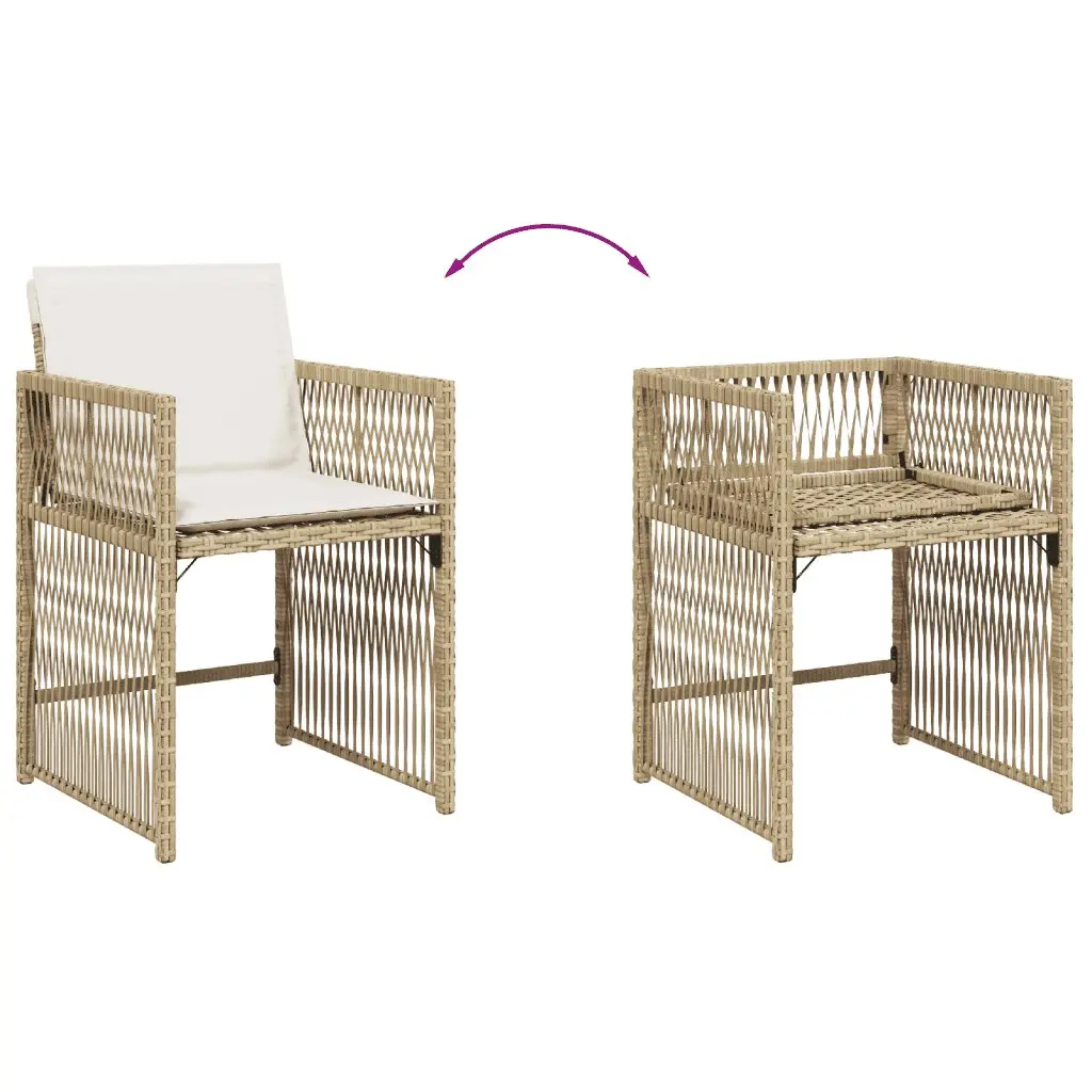 Garden Dining Set Outdoor Furniture Beige Poly Rattan 9 Piece with Cushions and Tempered Glass Table