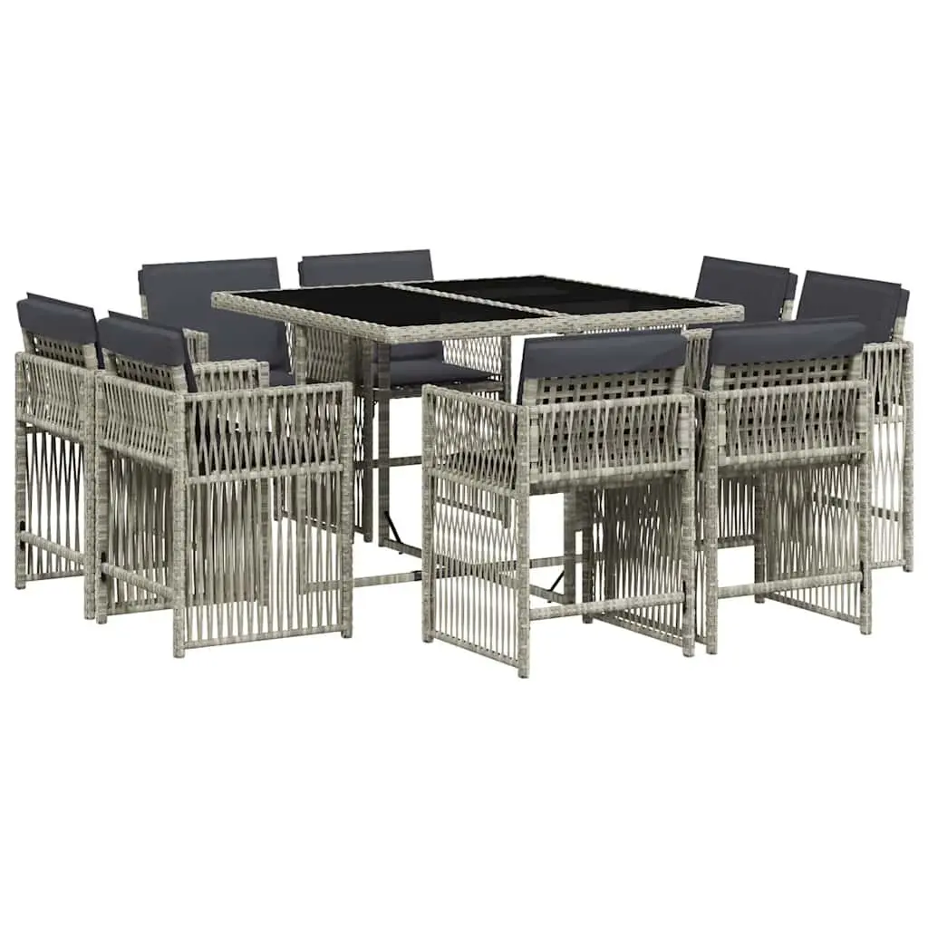 Outdoor Dining Set 9 Piece Poly Rattan Garden Furniture with Cushions and Tempered Glass Table