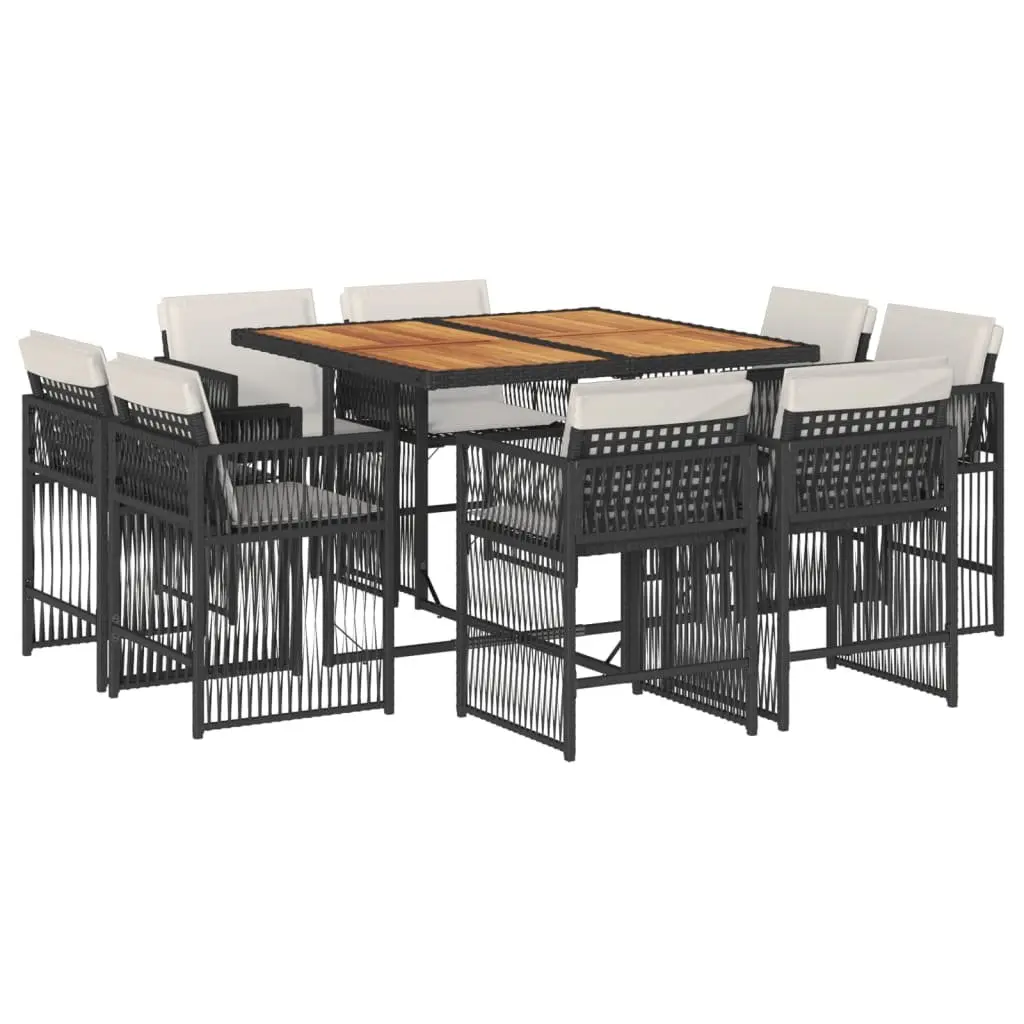 Outdoor Dining Set 9 Piece Black Poly Rattan Garden Furniture with Cushions