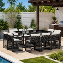 Garden Dining Set 11 Pieces Outdoor Furniture Black Poly Rattan Cushions Table