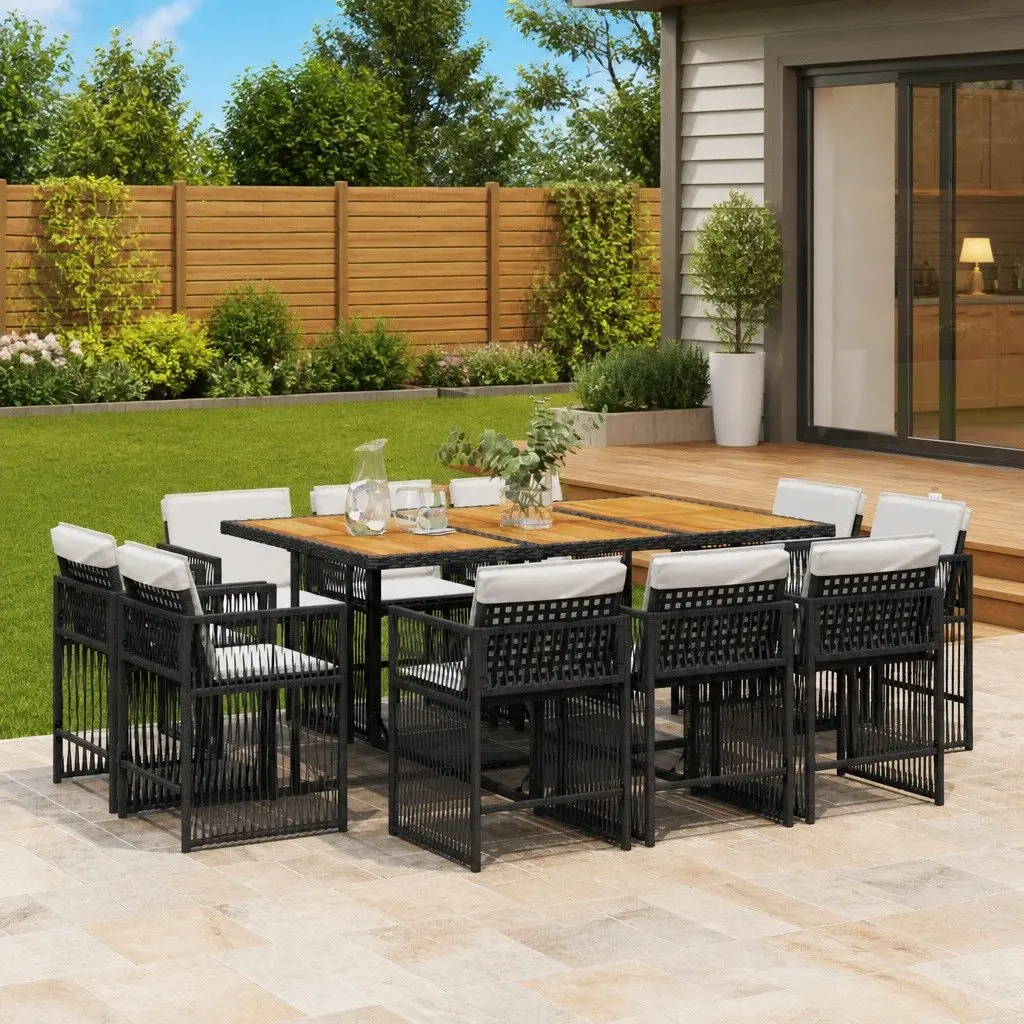Garden Dining Set 11 Piece Outdoor Furniture Poly Rattan Chairs Table Cushions