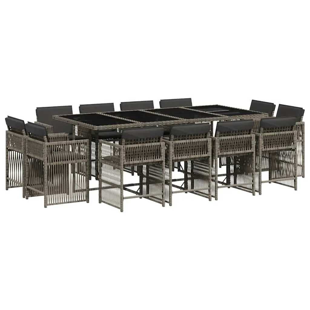 Grey Poly Rattan Garden Dining Set 13 Pieces with Cushions Folding Chairs