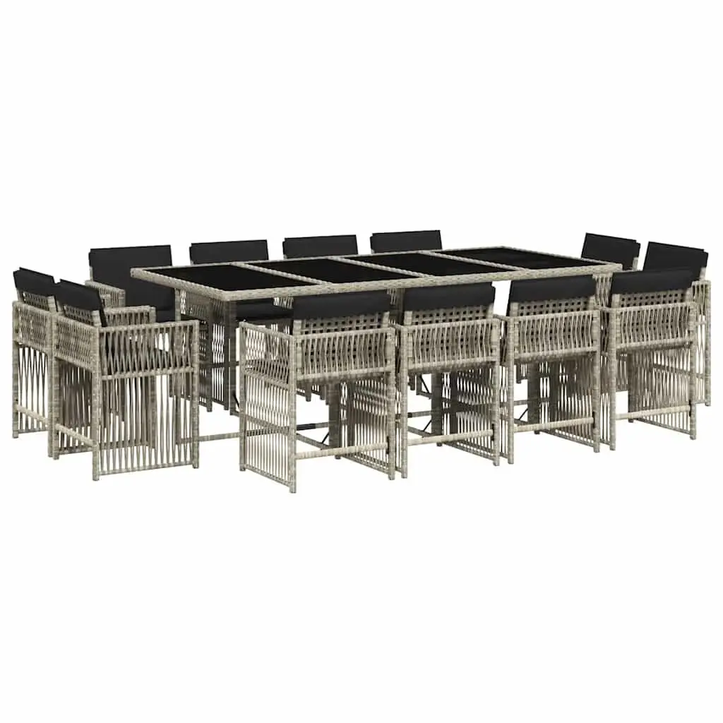Outdoor Furniture Set 13 Piece Grey Poly Rattan Dining with Cushions for Patio Garden