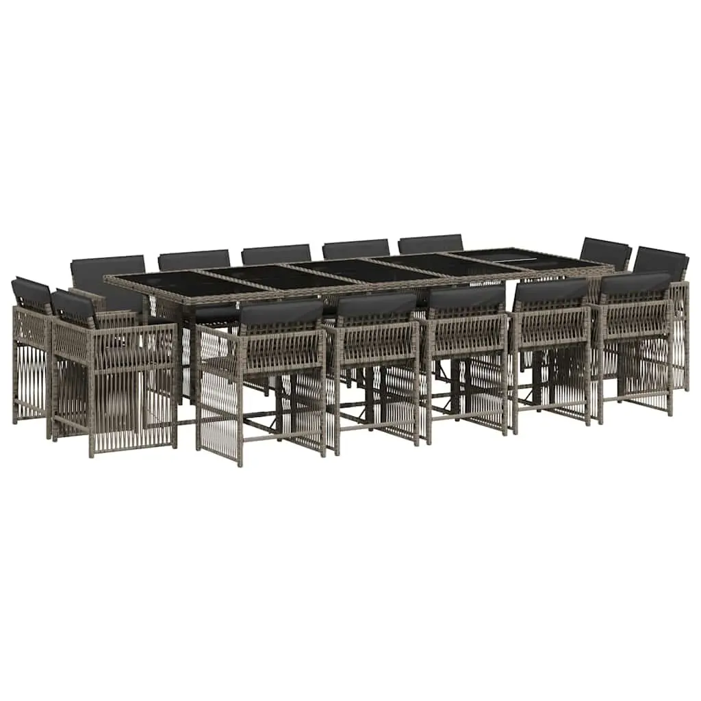 Garden Dining Set Grey Poly Rattan 15 Pieces Outdoor Furniture with Cushions