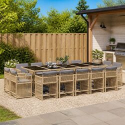 Garden Dining Set 15 Piece Outdoor Patio Furniture with Cushions Beige
