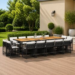 Outdoor Dining Set 15 Piece Garden Furniture Black Poly Rattan Chairs Table