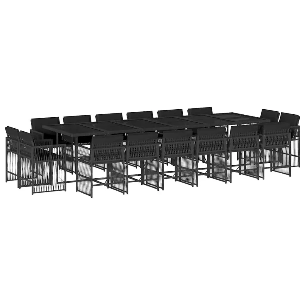 Garden Dining Set Black Rattan 17 Piece Outdoor Furniture with Cushions