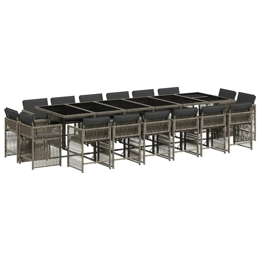 Garden Dining Set Grey Poly Rattan 17 Piece Outdoor Furniture Patio