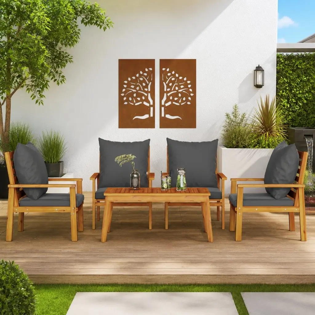 Garden Lounge Set Solid Acacia Wood with Cushions 5 Piece